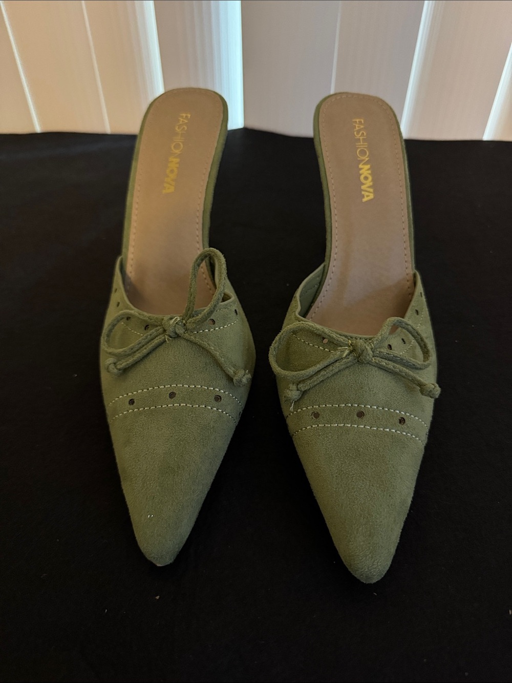 Fashion Nova Olive Green Pointed Toe Knot Mules